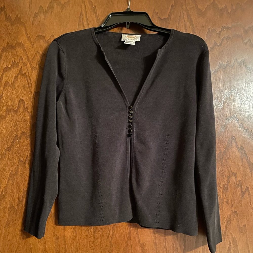 Talbots Petites Black Cardigan Sweater w/decorative button placement